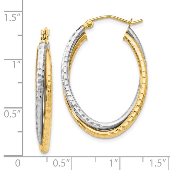 14K Two-tone Polished Oval Hinged Hoop Earrings - Picture 2 of 4